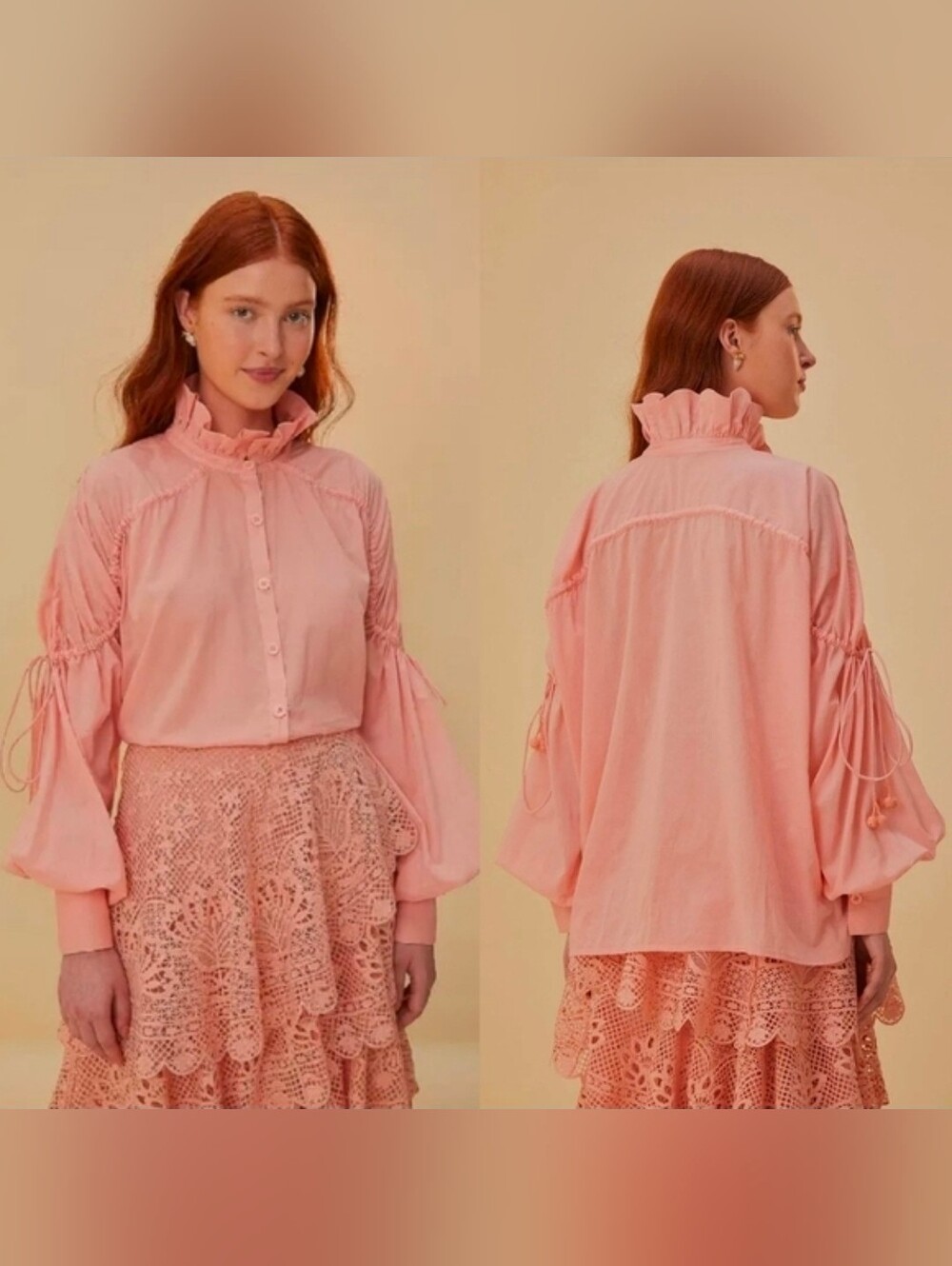 Farm Rio Pink Romantic Long Sleeve Blouse